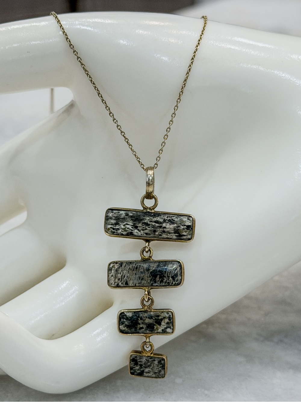 Rutilated Silver Quartz 14K YG Sterling Silver 4pc Drop Pendant Necklace